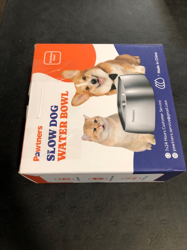 Photo 1 of Dog Water Bowl No Spill, 4L All Stainless Steel Slow Water Bowl for Dogs with Non-Slip Base, Spill Proof for Medium Large Messy Drinkers, Slow Drinking, Slobber Stopper, No Mess, Silver