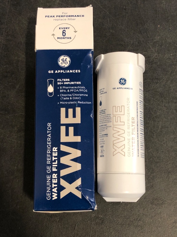 Photo 1 of GE XWFE Refrigerator Water Filter, Genuine Replacement Filter, Certified to Reduce Lead, Sulfur, and 50+ Other Impurities, Replace Every 6 Months for Best Results, Pack of 1