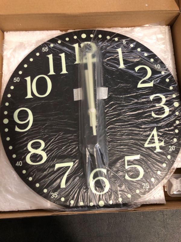 Photo 1 of Warminn Wall Clock - 12 inch Glow in The Dark Wall Clocks Battery Operated Black Wood Silent Wall Clock Non-Ticking Analog Luminous Clock for Living Room Bedroom Office Kitchen Classroom Bathroom