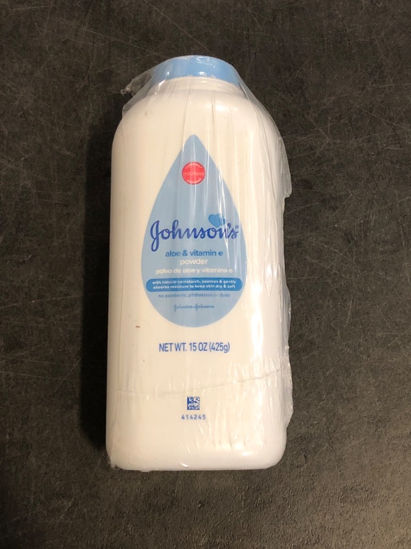 Photo 1 of Johnson's Baby Powder with Naturally Derived Cornstarch, Aloe & Vitamin E for Delicate Skin, Hypoallergenic, Free of Parabens, Phthalates & Dyes for Gentle Baby Skin Care, 15 oz