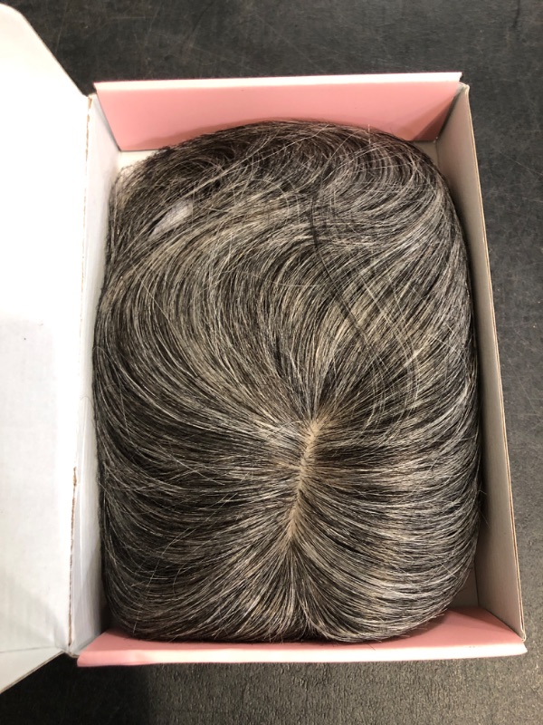 Photo 1 of Flufymooz 100% Real Human Hair Toppers, 12 Inch Human Hair Toppers for Thinning Hair Large Hand-woven Area 360° Coverage Natural Hairpiece for Women 5"x3" Silk Base (Silver Gray With Brown Mixed)