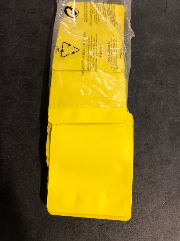 Photo 1 of YINGZON 100 Pack Premium Smell Proof Mylar Bags, Resealable Food Storage Bags with Double-sided Matte Printing, 5" x 4" Aluminum Foil Stand-up Packaging Bags. (Yellow)