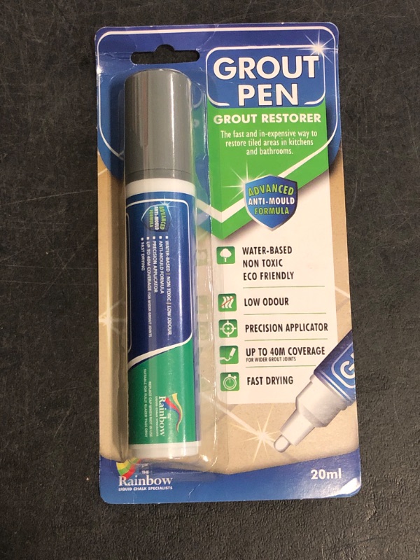 Photo 1 of Grout Pen Grey Tile Paint Marker: Waterproof Grout Paint, Tile Grout Colorant and Sealer Pen - Grey, Wide 15mm Tip (20mL)
