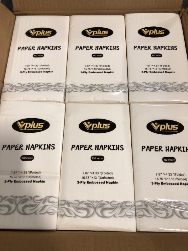 Photo 1 of Vplus 600 Pack Paper Napkins Guest Towels Disposable Premium Quality 3-ply Dinner Napkins Disposable Soft, Absorbent, for Kitchen, Wedding, Parties, Dinners or Events(Silver)