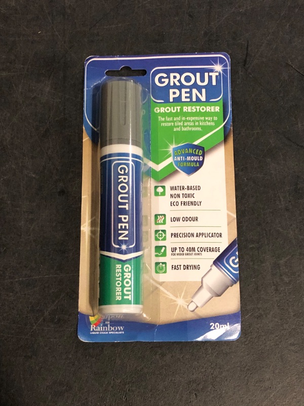 Photo 1 of Grout Pen Grey Tile Paint Marker: Waterproof Grout Paint, Tile Grout Colorant and Sealer Pen - Grey, Wide 15mm Tip (20mL)