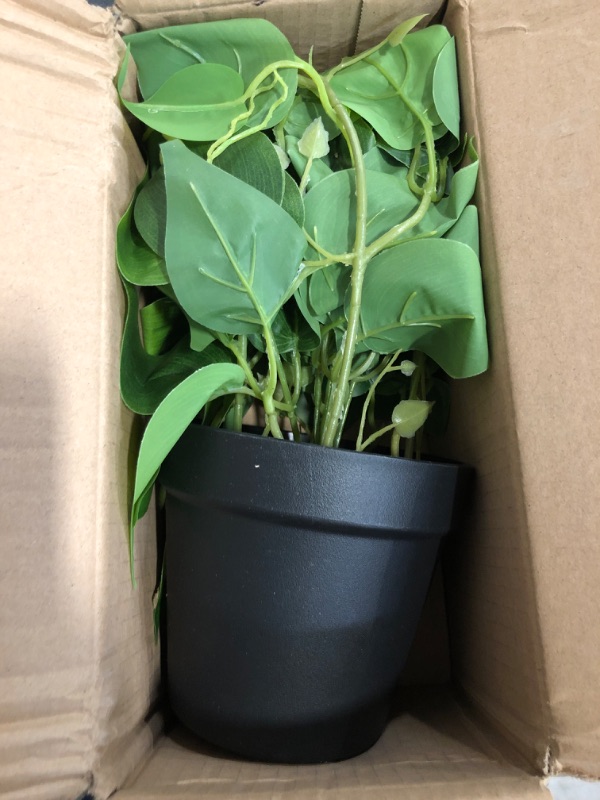 Photo 1 of LOYWREE Artificial Scindapsus Aureus Fake Pothos Plants in Black Pots - Realistic Faux Indoor Greenery for Home, Office, Desk, Shelf, Living Room, Bedroom, Balcony, Patio & Garden Decor