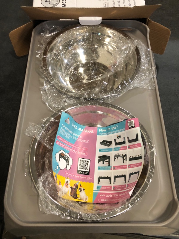 Photo 1 of Elevated Bowls, 4 Height Adjustable Raised Stand With 2 Thick 50oz Stainless Steel Food Bowls, Non-Slip Feeder for Dogs, Adjusts to 3.7", 9.2", 10.75", 12.36" Light Brownish Gray