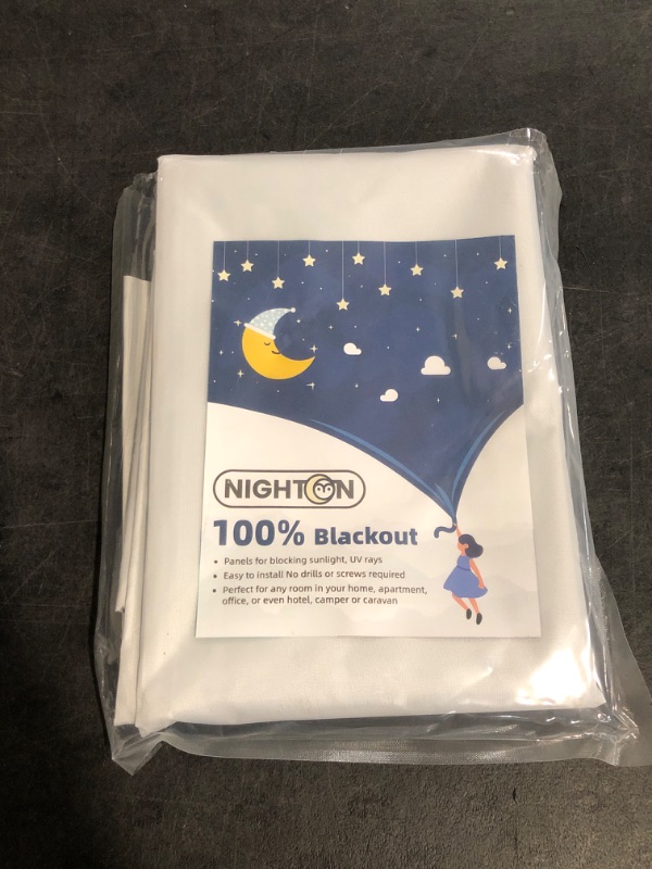 Photo 1 of NIGHTON Portable Blackout Curtains 100"×57" Strong Hook and Loop Tape Strips with Adhesive,Blackout Shades That Can Be Cut,100% Blackout Material Window Blinds for Baby Nursery or Travel Use-White-?