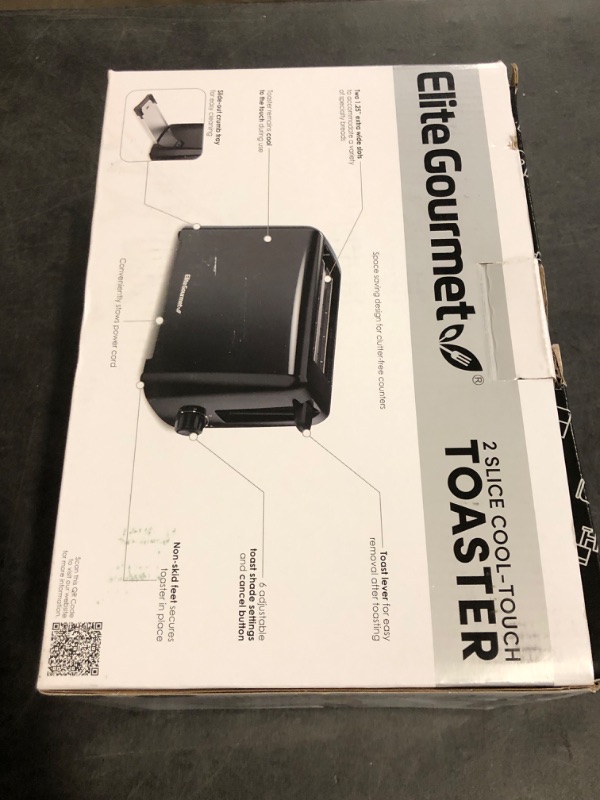 Photo 1 of Elite Gourmet ECT1027B Cool Touch Toaster with 6 Temperature Settings & Extra Wide 1.25" Slots for Bagels, Waffles, Specialty Breads, Puff Pastry, Snacks, ETL Certified, 2 Slices, Black