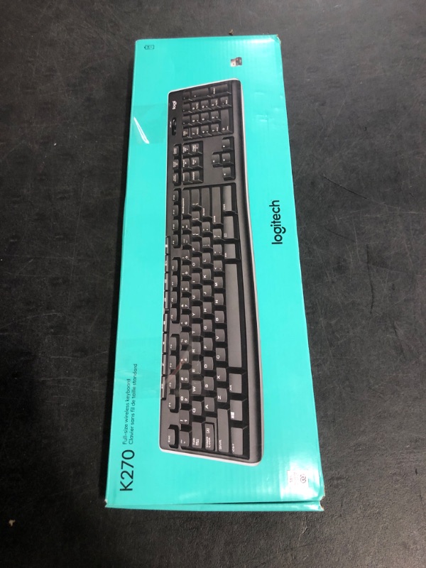Photo 1 of Logitech K270 Wireless Keyboard for Windows, 2.4 GHz Wireless, Full-Size, Number Pad, 8 Multimedia Keys, 2-Year Battery Life, Compatible with PC, Laptop, Black