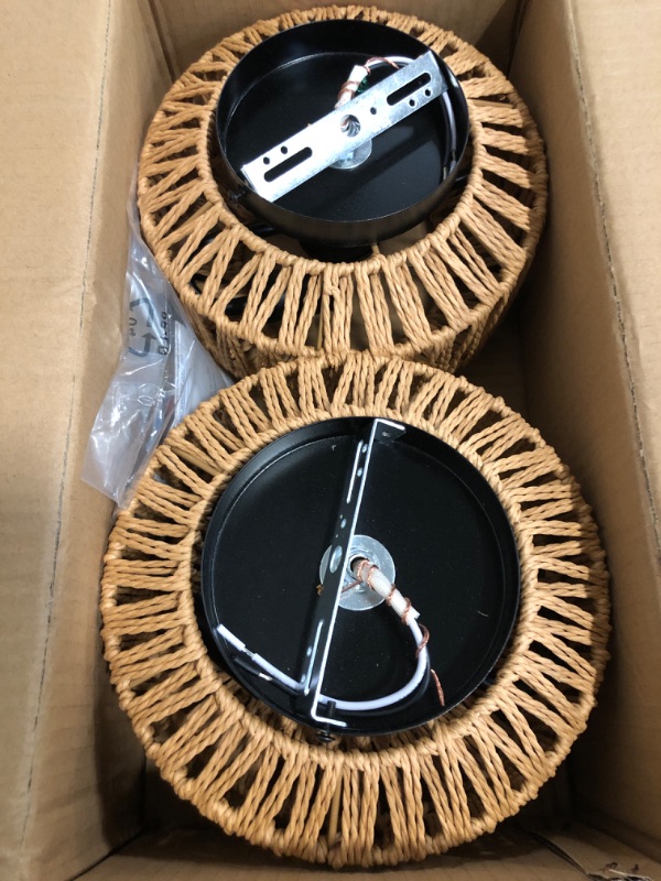 Photo 1 of FEHEED 2 Pack Boho Ceiling Light Fixture,2-Light Hand-Woven Rattan Flush Mount Ceiling Light,Farmhouse Boho Style for Kitchen Bathroom Foyer Hallway Bedroom Living Room Entryway etc