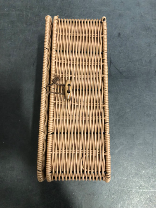 Photo 1 of Cable Management Box, Handwoven Faux Rattan Cord Organizer Box with Lid, 2 Open Slots Cable Organizer Box, Decorative Cord Hider Box for Tv Computer USB Hub & Power Strip Holder