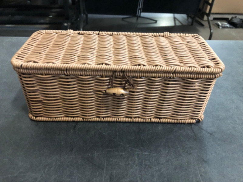 Photo 1 of Cable Management Box, Handwoven Faux Rattan Cord Organizer Box with Lid, 2 Open Slots Cable Organizer Box, Decorative Cord Hider Box for Tv Computer USB Hub & Power Strip Holder