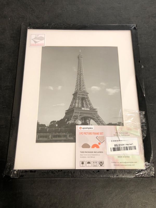 Photo 1 of upsimples 11x14 Picture Frame, Display Pictures 8x10 with Mat or 11x14 Without Mat, Wall Hanging Photo Frame, Black, 1 Pack