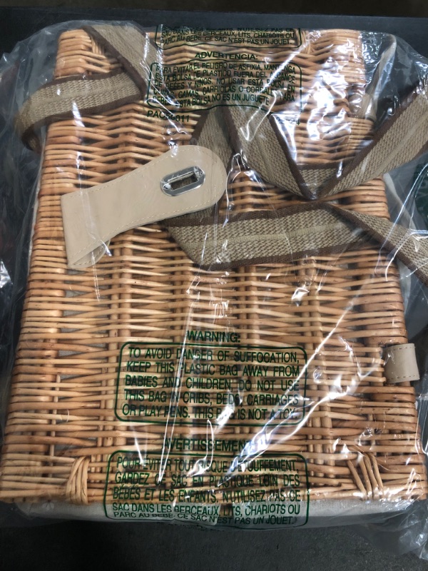 Photo 1 of ** Grey Flower Pattern** Woodchip Picnic Basket for 4,Handmade Picnic Basket with Solid Table, Woven Basket with Double Swing Handles Picnic Mat, Large Basket for Picnic, Camping, Wedding Gifts for Couple