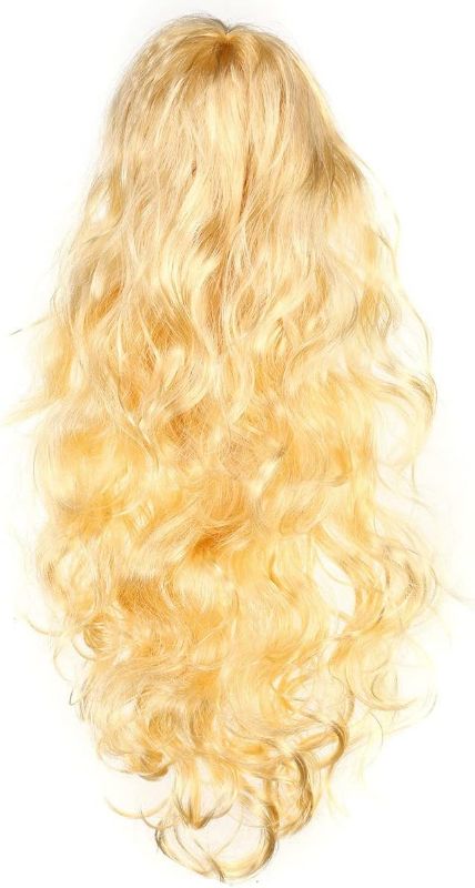 Photo 1 of Wig for Women Long Curly Wig with Bangs Pastel Medium Length Wig Charming for Daily (Color1 : Gold)