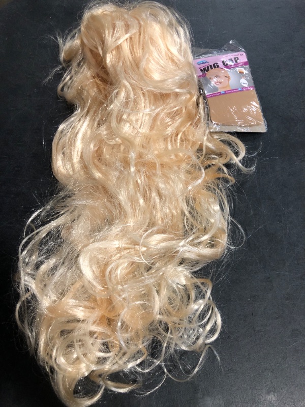 Photo 1 of Wig for Women Long Curly Wig with Bangs Pastel Medium Length Wig Charming for Daily (Color1 : Gold)