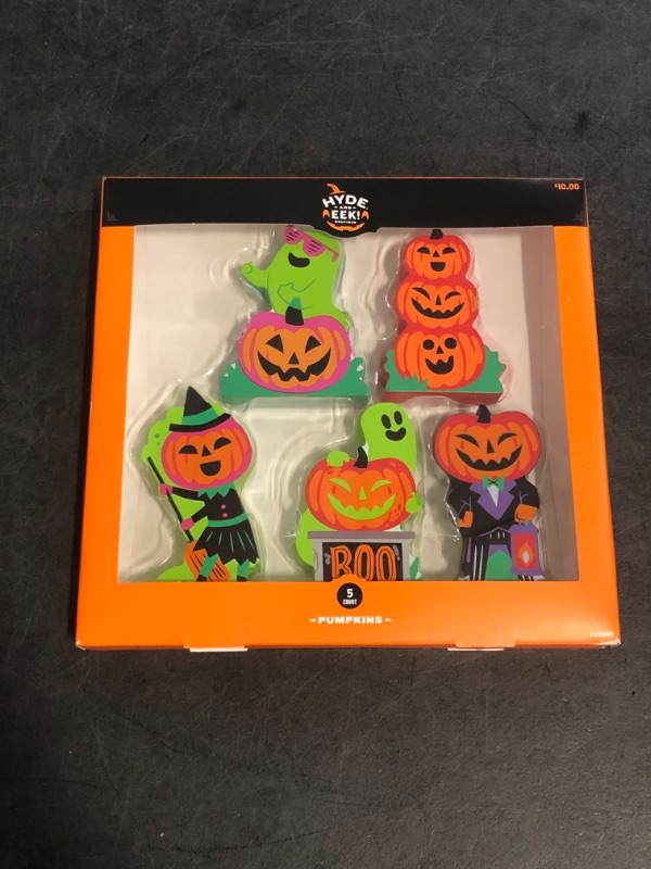 Photo 1 of Hyde and EEK Wood Neon Ghost Pumpkin Mini Mantle Halloween Decorative Figure Set 