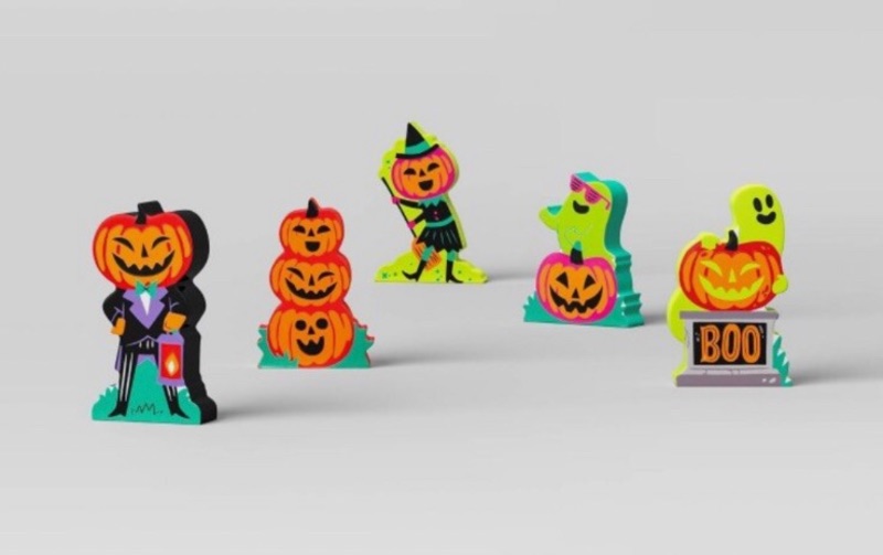 Photo 1 of Hyde and EEK Wood Neon Ghost Pumpkin Mini Mantle Halloween Decorative Figure Set