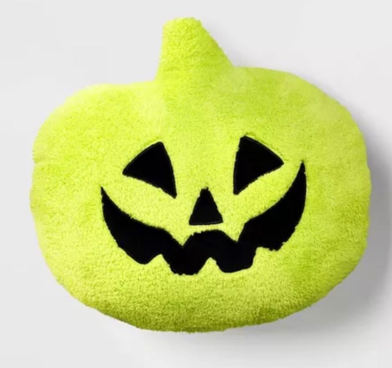 Photo 1 of Hyde & EEK Pumpkin Shaped Halloween Faux Shearing Pillow Green 
