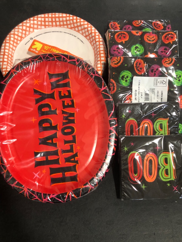 Photo 1 of Halloween Party Supply 2 Sets of Plates, 3 12"x12" Lunch Napkins, 2 9"x9" Beverage Napkins