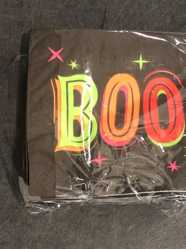 Photo 1 of Halloween Party Supply Napkins , 2 Sets of 9"x9" BOO Beverage Napkins, 4 Pumkin 12"x12" Lunch Napkins (One set of Beverage Napkins Opened in Shipping) 