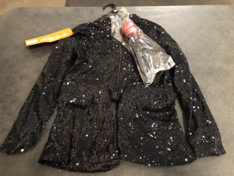 Photo 1 of Size L Girls Pop Star Glam Black Sequin Jumpsuit & Microphone Halloween Costume