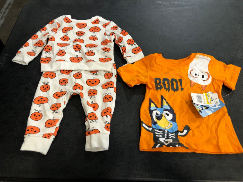 Photo 1 of 6-9M Pumpkin 2 Piece Set , 18M BOO Bluey T-Shirt 