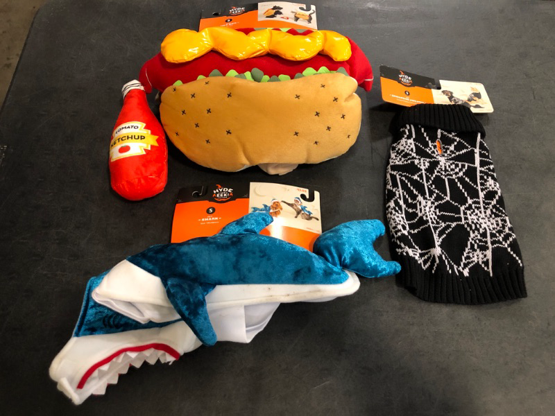 Photo 1 of 3 Size Small Dog Costumes, A Shark, Hotdog and Spider Knitted Sweater
