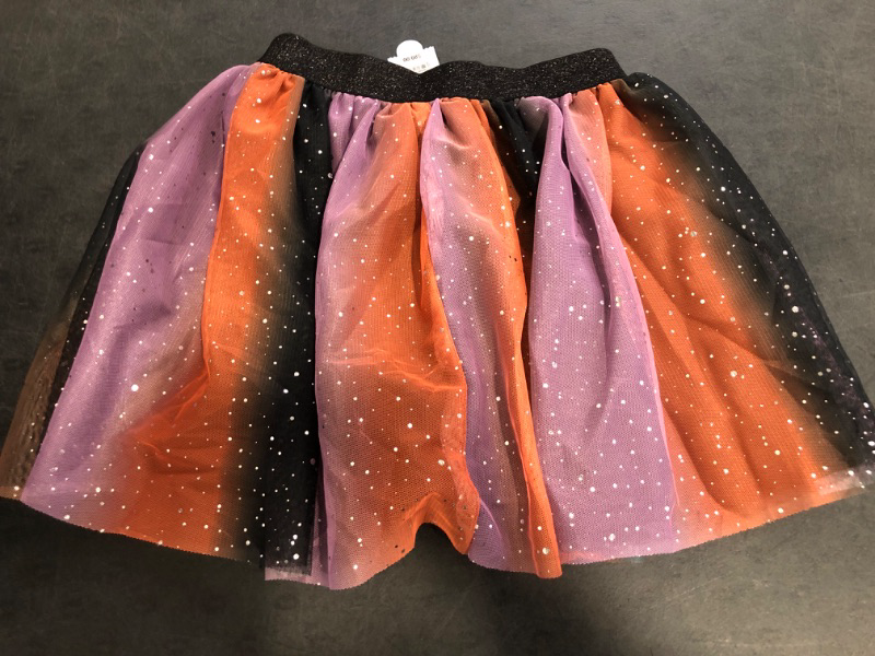 Photo 1 of L (10-12) Girls Shiny Orange Purple & Black Rainbow Ruffled Halloween Tutu Skirt L (10-12)