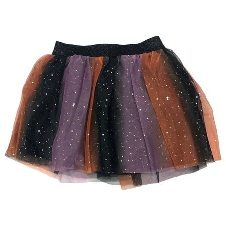 Photo 1 of L (10-12) Girls Shiny Orange Purple & Black Rainbow Ruffled Halloween Tutu Skirt L (10-12)