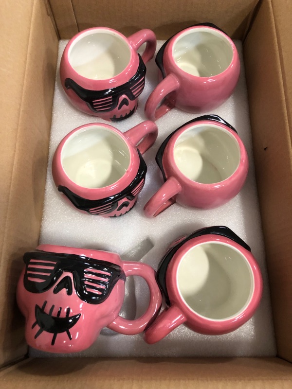 Photo 1 of 6PCS 14.8 Fl Oz Halloween Earthenware Figural Skull Mug Pink - Hyde and EEK! Boutique™: Microwave & Dishwasher Safe Drinkware