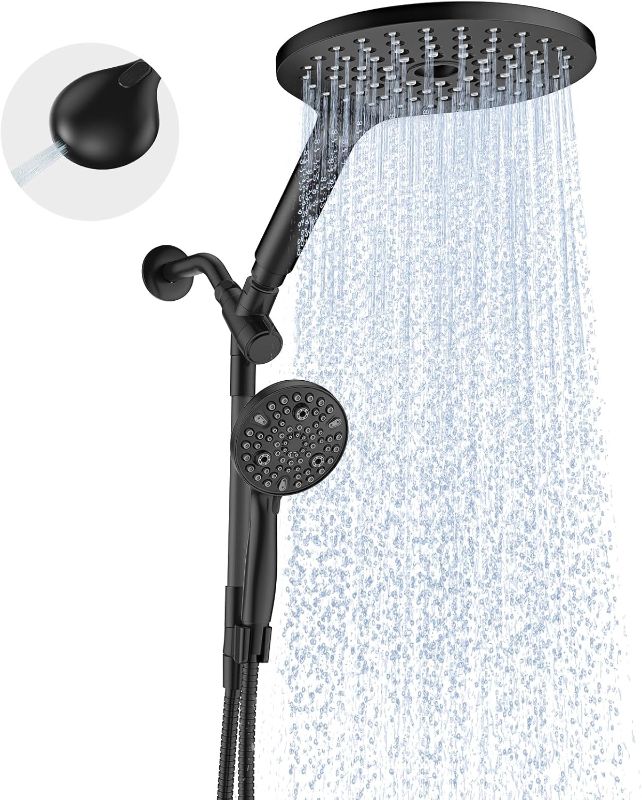 Photo 1 of Dual Handheld Shower Head Combo, 2-in-1 Rain Shower Heads System 8 Inch Rainfall Shower Head and 10 Modes High Pressure Hand Held Showerhead with Built-in Power Wash