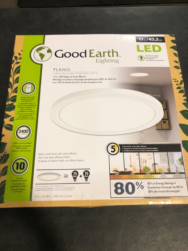 Photo 1 of Good Earth Lighting Plano 17in. Direct Wire LED Flush Mount Ceiling Light Fixture in White, 2400 Lumens, Dimmable, 5 Color Temperature Selectable Settings