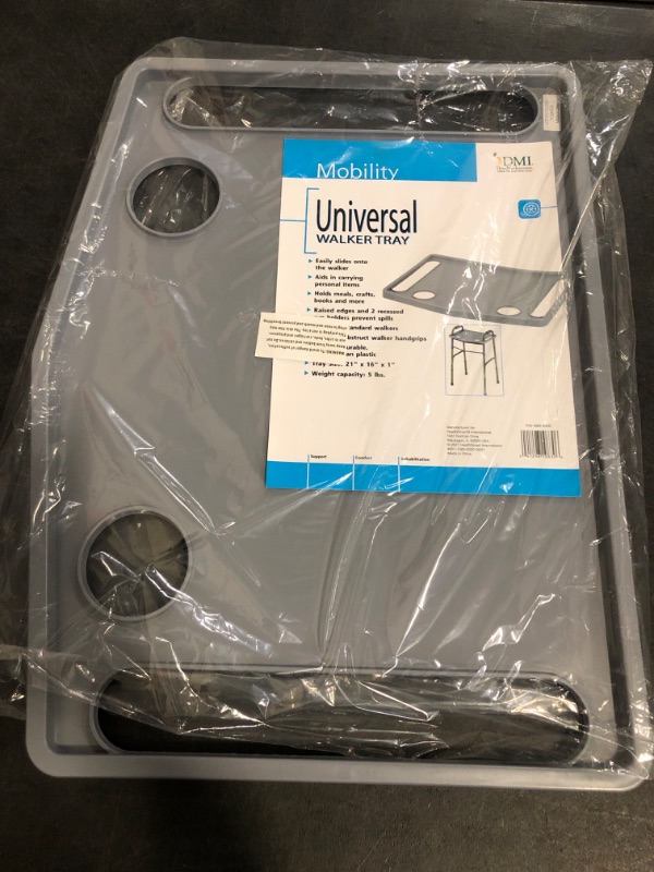 Photo 1 of DMI Walker Tray With Cup Holders, Walker Tray For Folding Walkers, Mobility Accessory for Seniors, Tray Table for Standard Walkers, Multipurpose and Portable, Gray