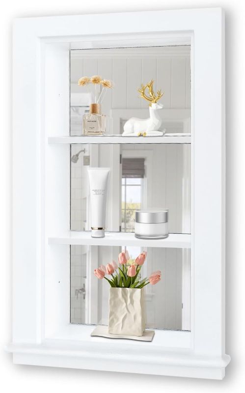 Photo 1 of 14 x 24 Recessed Medicine Cabinet, White Bathroom Wall Cabinet, 3-Tier Wall Niche with Mirror, for Bathroom Storage