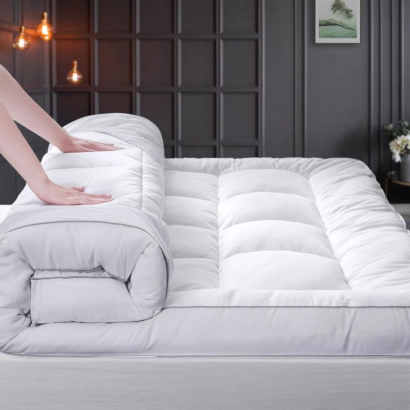 Photo 1 of Sealed Box HYPREST Extra Thick Mattress Topper Queen, Pillow Top Mattress Topper Overfilled 1300 GSM Down Alternative for Back Pain, Cotton Super Soft Quilted Cooling Mattress Pad 8-24" Deep Pocket