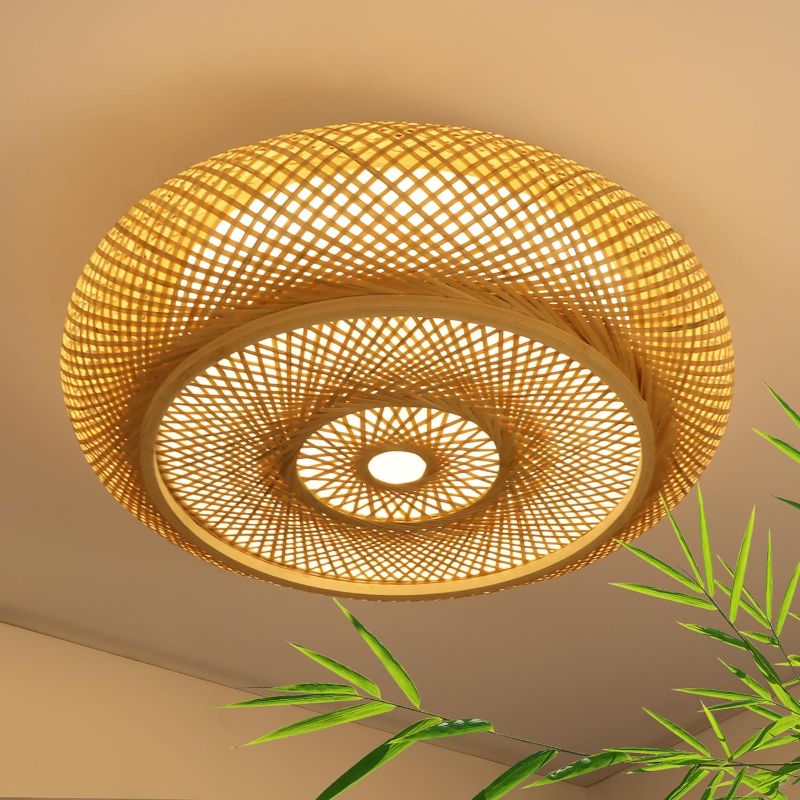Photo 1 of Bamboo LED Ceiling Light Dimmable Handmade Boho Ceiling Lights Fixture with Remote Basket Lantern Art Decoration Ceiling Lamp for Bedroom Living Room Dining Room Farmhouse Restaurant