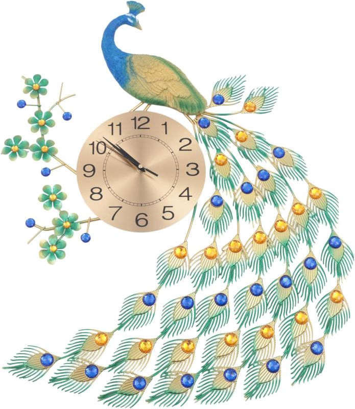 Photo 1 of LOYALHEARTDY Large Peacock Wall Clock, 29.53 inch Luxury Peacock Clocks Mute Wall Clock European Style Wall Clock with Battery Large Digital Wall Clocks for Living Room, Bedroom