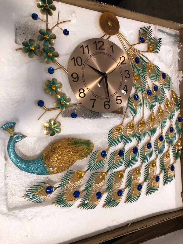 Photo 1 of LOYALHEARTDY Large Peacock Wall Clock, 29.53 inch Luxury Peacock Clocks Mute Wall Clock European Style Wall Clock with Battery Large Digital Wall Clocks for Living Room, Bedroom
