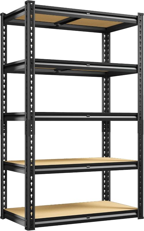 Photo 1 of REIBII Storage Shelves 2020LBS Garage Shelving Heavy Duty 5 Tier Metal Shelving Adjustable Metal Shelf 59.8" H Pantry Shelf for Kitchen Warehouse Basement 28" W x 12" D x 59.8" H, Black