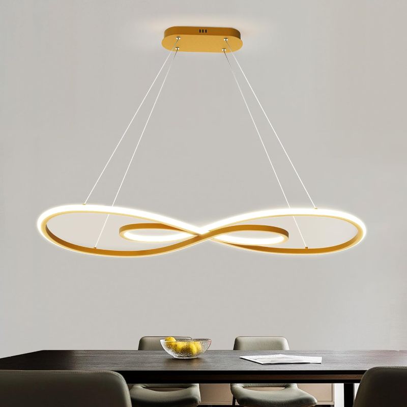 Photo 1 of Modern Linear Chandelier Pendant Light for Kitchen Island & Dining Room, 39" 6-Light Dimmable LED Ceiling Fixture with Remote, 3000K-6500K Adjustable, Gold