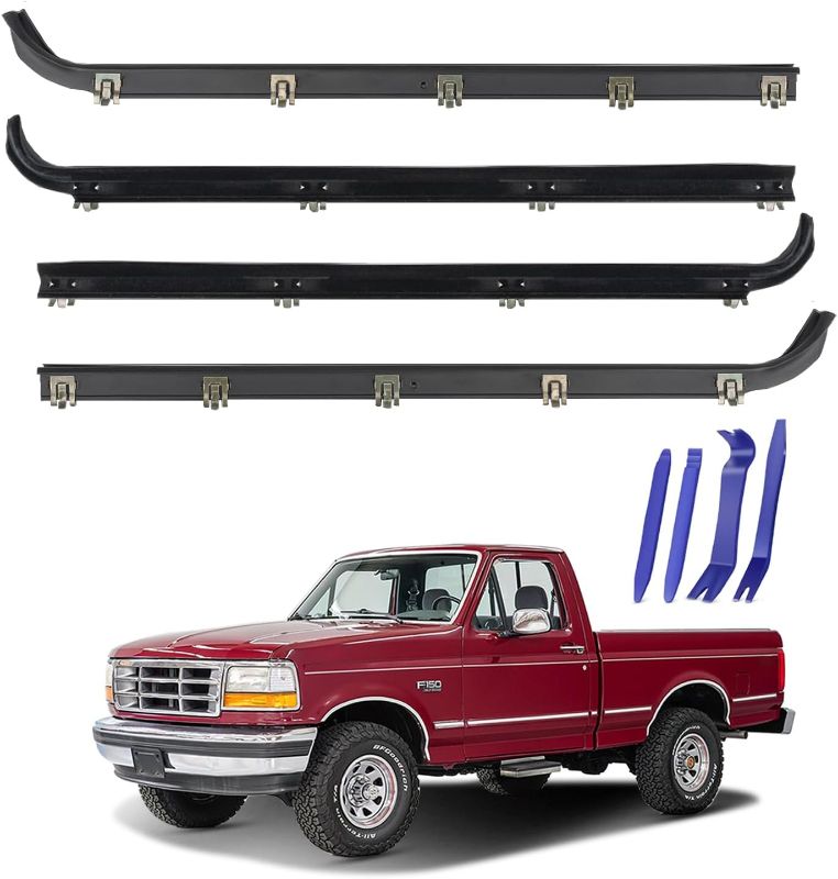Photo 1 of Window Molding Sweep Felt Trim Seal for 1987-1997 Ford F150 F250 F350 Bronco,Front Inner & Outer Door Weatherstrip Window Seal Belt,Replace#E7TZ1521452A E7TZ1521453A F2TZ1521456A F2TZ1521457A