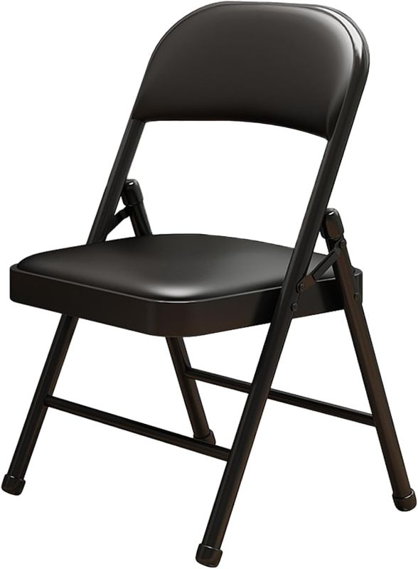 Photo 1 of 1 Pack Bulk Folding Chairs with Padded Cushion, Single Black Steel Metal Frame Foldable Chair for Indoor and Outdoor, Portable Stackable Commercial Seat for Bedroom Patio Party Event