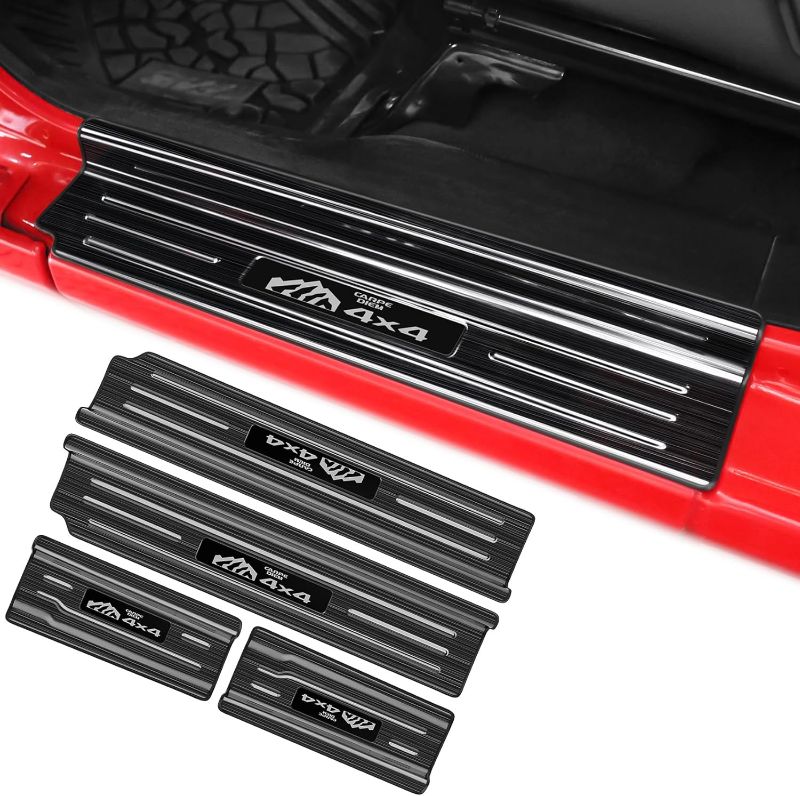 Photo 1 of 4PCS Car Door Sill Protector for Jeep Wrangler JL JLU 2018-2025 &Gladiator JT 2020-2025,Stainless Steel Material Door Sill Guards for Wrangler Accessories,4 Door (Brushed Black)