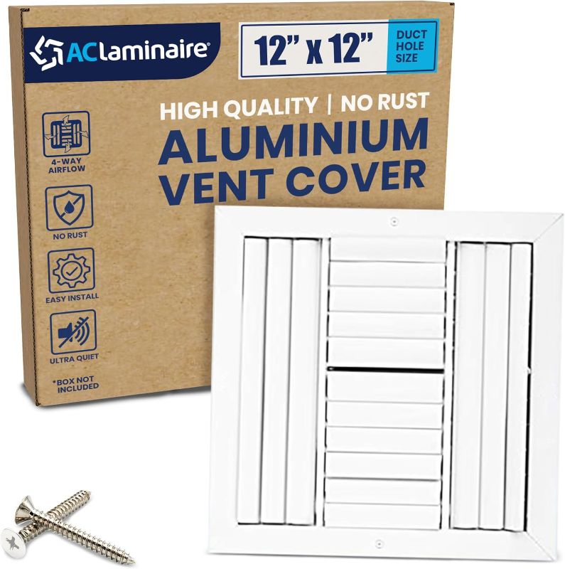Photo 1 of 12" x 12" Duct Hole Aluminum 4-Way Air Supply Diffuser - Adjustable AC Vent Cover with Multi-Shutter Damper, Plastic Seal for Quiet, Tight Fit, HVAC Diffuser for Ceiling Vent – Face Size 13.6" x 13.6" 2Pack
