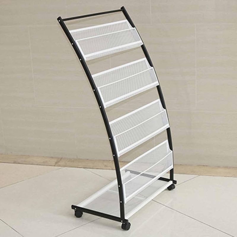Photo 1 of Rolling 5-Tier Magazine Rack, Metal Brochure Holder with Powder-Coated Finish, Easy Assembly, Commercial Display Stand for Waiting Rooms, Offices, Hotel Lobbies
