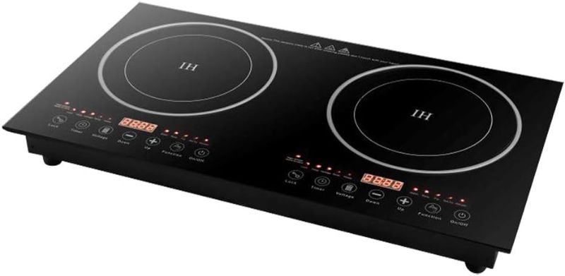 Photo 1 of Digital Induction Cooktop,2400W 110V Double Burners Electric Stove, Countertop Burner with Legs, Induction Cooker Vitro Ceramic Glass Black Surface for Cast Iron Pan (1200W+1200W)