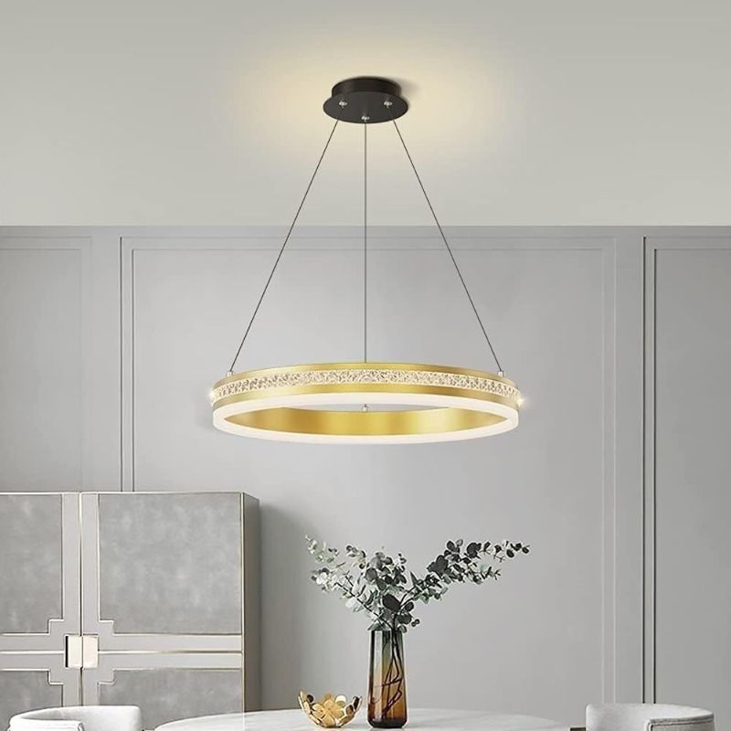 Photo 1 of Light 60 cm Creativity Living Room Chandelier Round Design Acrylic Lampshade Dinning Room Lights Height Adjustable 74W, Lighting Light
