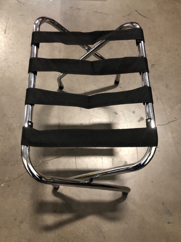 Photo 1 of Folding Luggage Rack Guest Room Essentials Metal Suitcase Stand with Durable Black Nylon Straps for Bedroom,Hotel,Easy Assembly, Silver